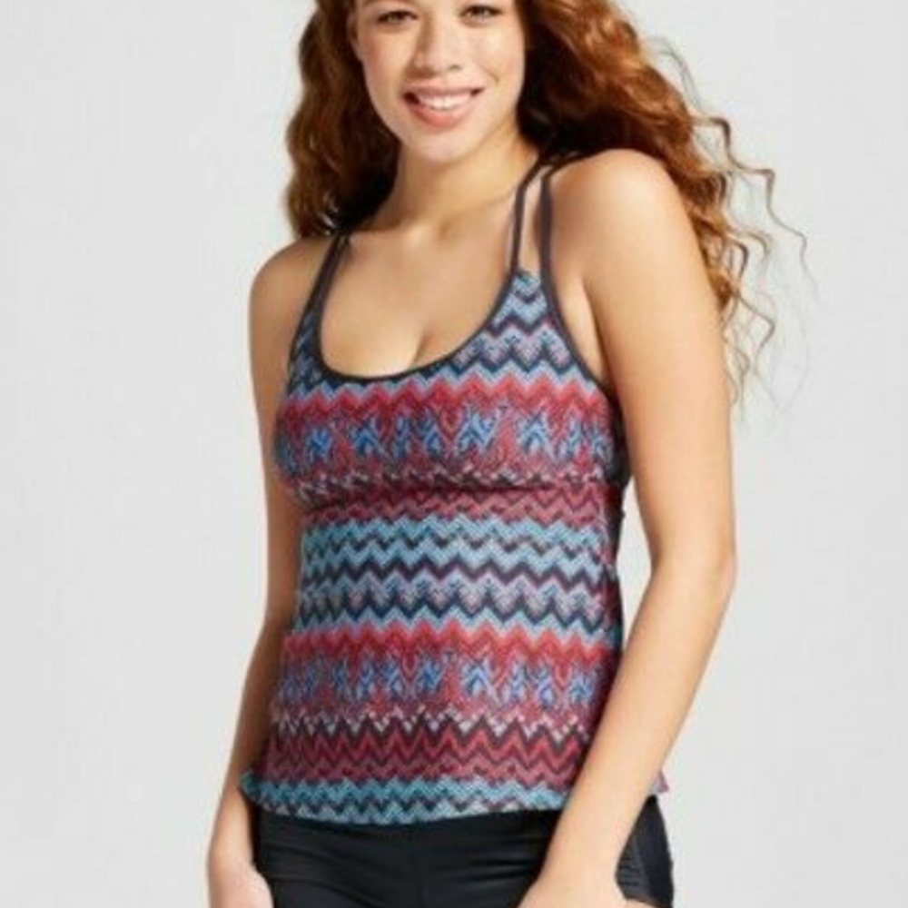 MOSSIMO Multi Color Zig Zag Patterned Tankini Swimsuit Top Size L NWOT